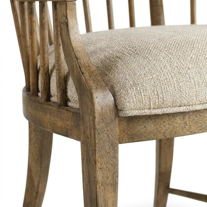 Fabric-Upholstered Dining Chair with Tall Spindle Arms and Wood Frames, Brown