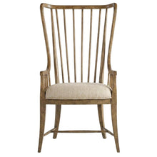 Fabric-Upholstered Dining Chair with Tall Spindle Arms and Wood Frames, Brown
