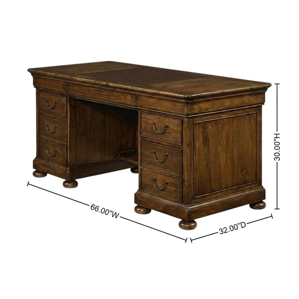 Pecky Pecan Veneer Executive Desk with Drawers, Brown