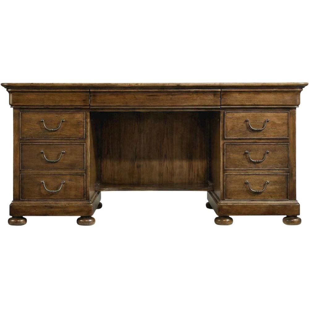 Pecky Pecan Veneer Executive Desk with Drawers, Brown