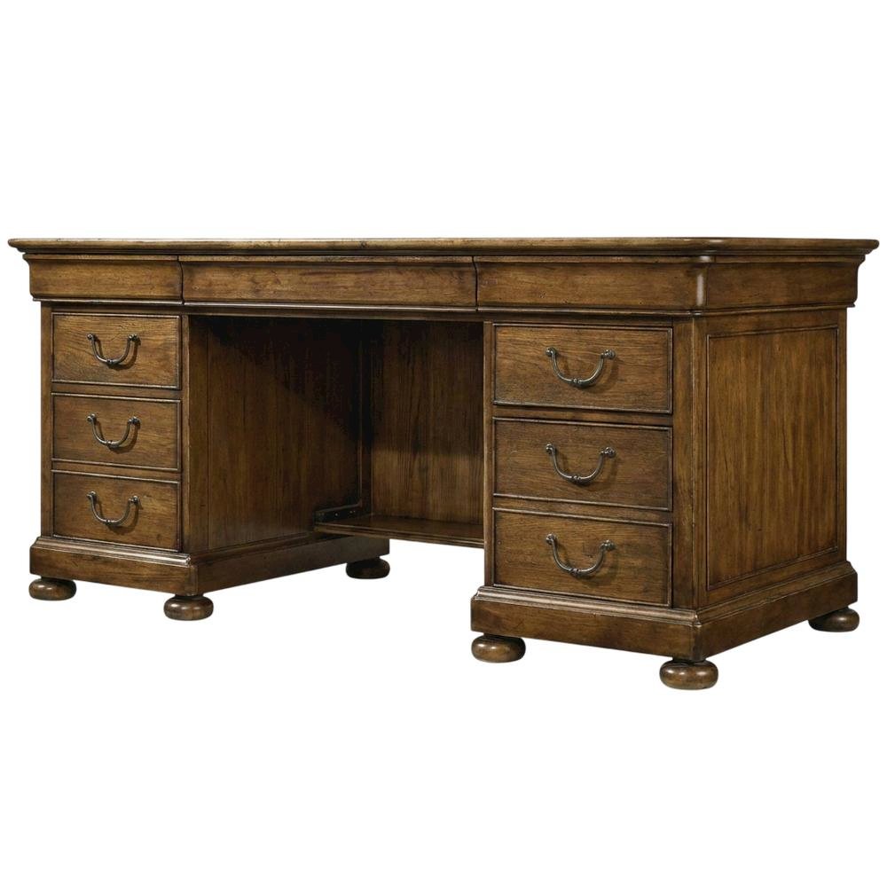 Pecky Pecan Veneer Executive Desk with Drawers, Brown