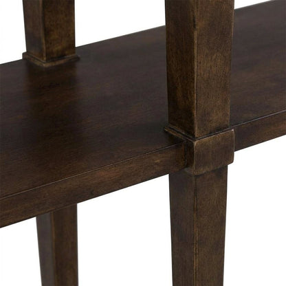 Acacia Veneer Skinny Console Table with Distressed Metal Frame, Brown