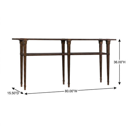 Acacia Veneer Skinny Console Table with Distressed Metal Frame, Brown