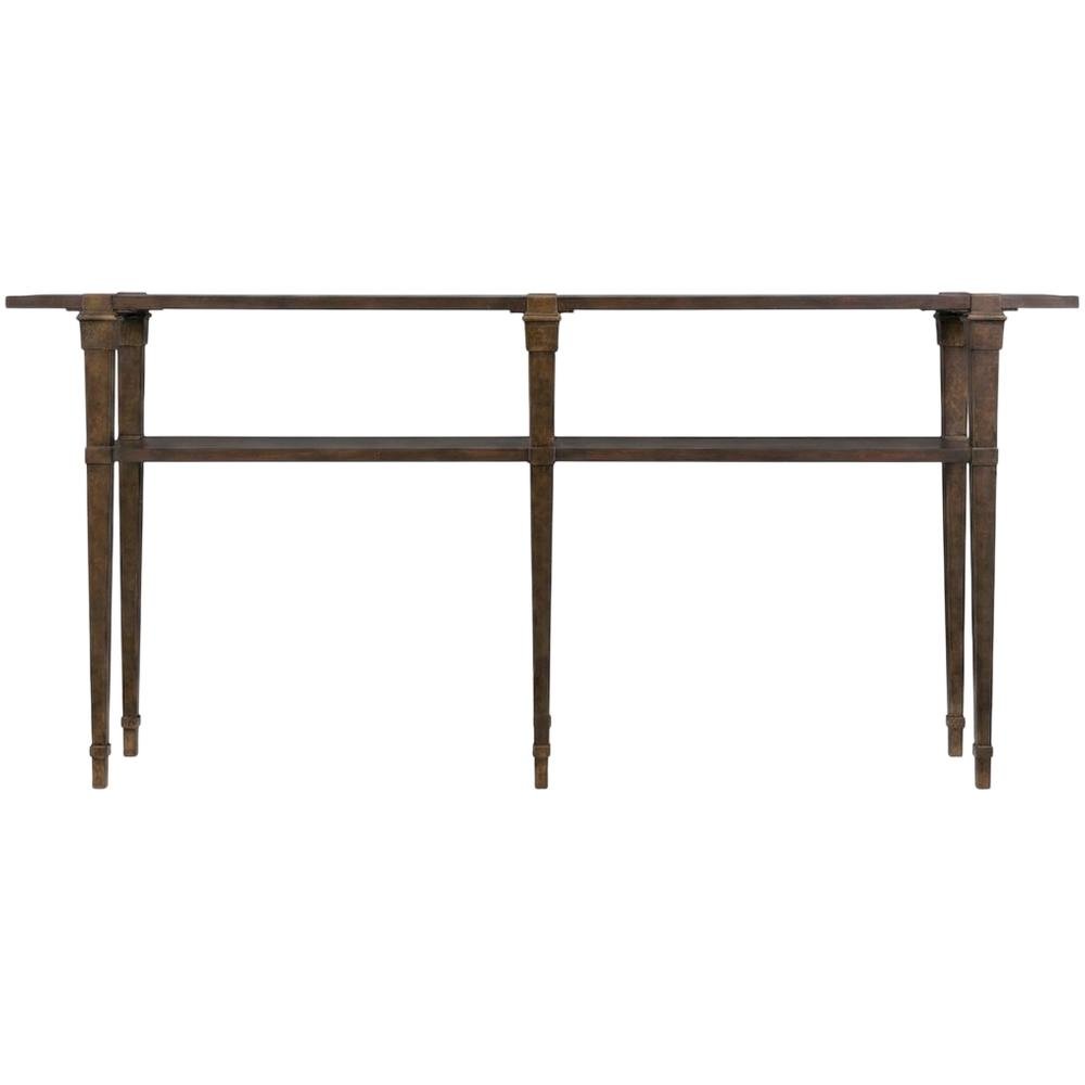 Acacia Veneer Skinny Console Table with Distressed Metal Frame, Brown