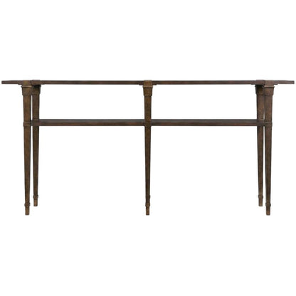 Acacia Veneer Skinny Console Table with Distressed Metal Frame, Brown