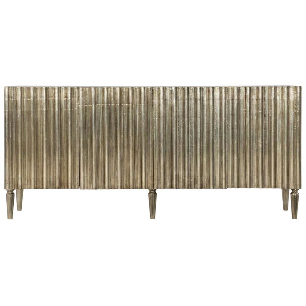 Mango Wood Entertainment Center with German Foil Finish, Silver