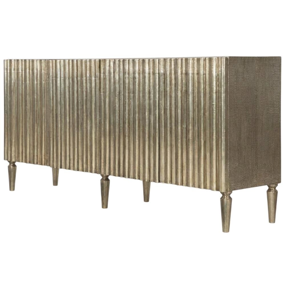Mango Wood Entertainment Center with German Foil Finish, Silver