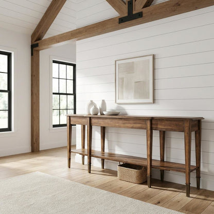 Acacia Wood Skinny Console Table with Drawers for Entryway with Storage, Brown