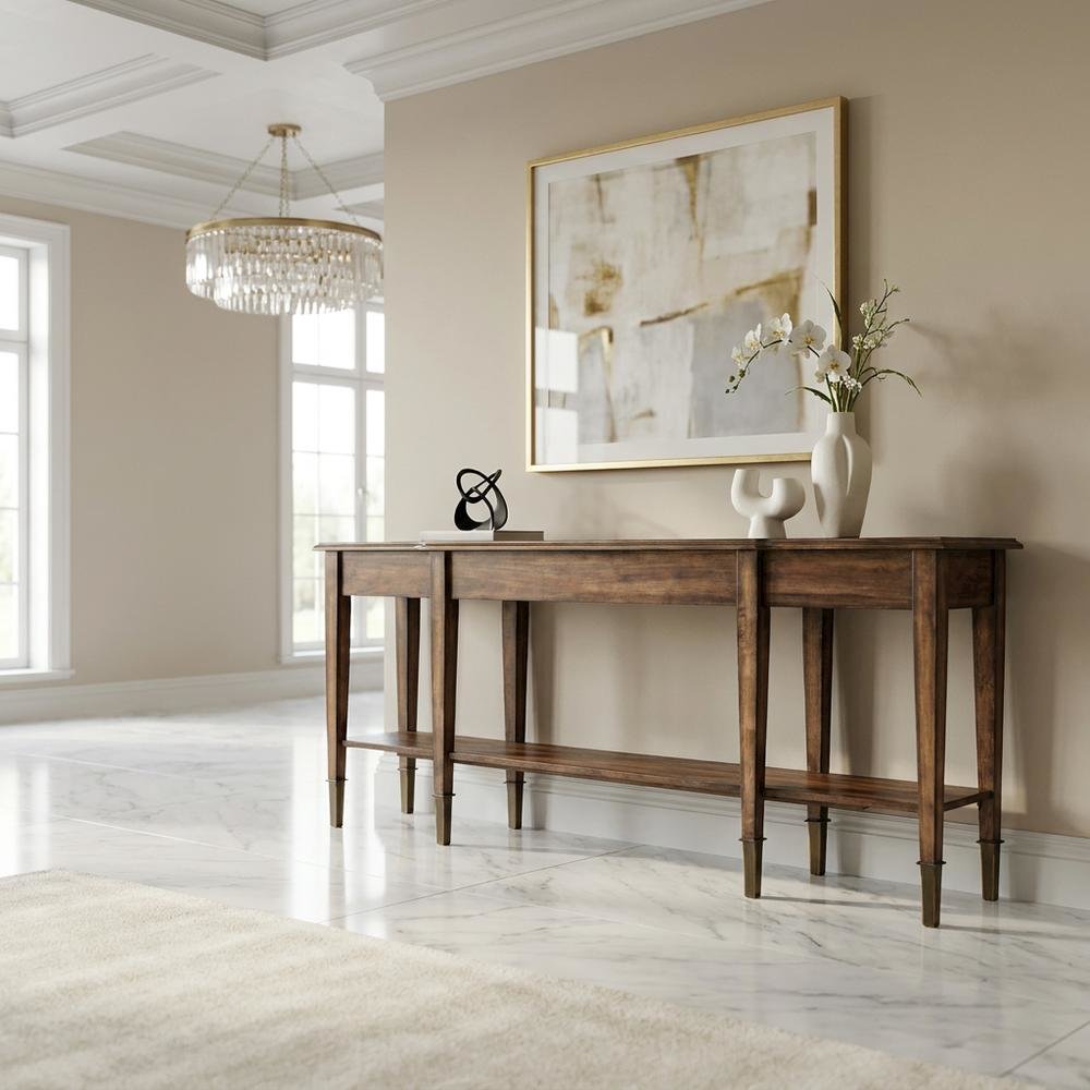 Acacia Wood Skinny Console Table with Drawers for Entryway with Storage, Brown