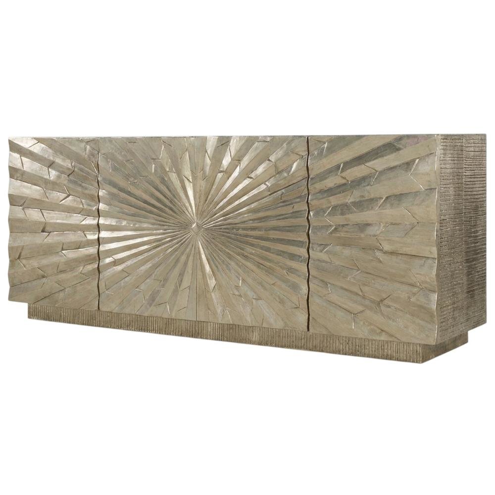 Solid Mango Wood TV Stand Entertainment Center with Storage, Silver