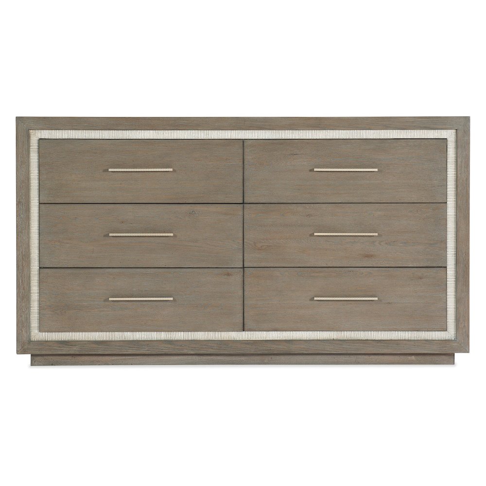 Serenity Wood 6-Drawer Horizontal Bedroom Dresser, Malibu Gray / Coral