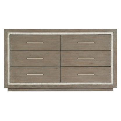 Serenity Wood 6-Drawer Horizontal Bedroom Dresser, Malibu Gray / Coral