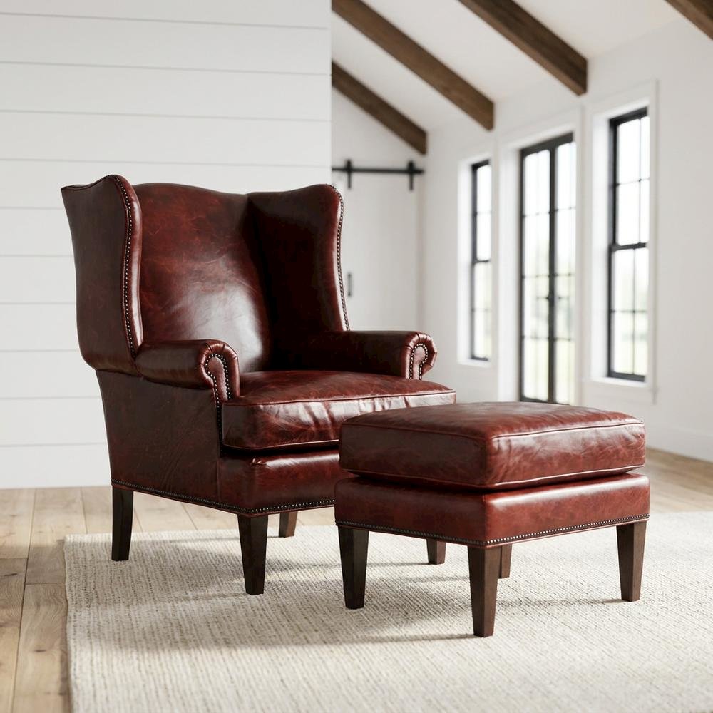 Blakeley Leather Club Chair with Fixed Arms for Living Room, Red