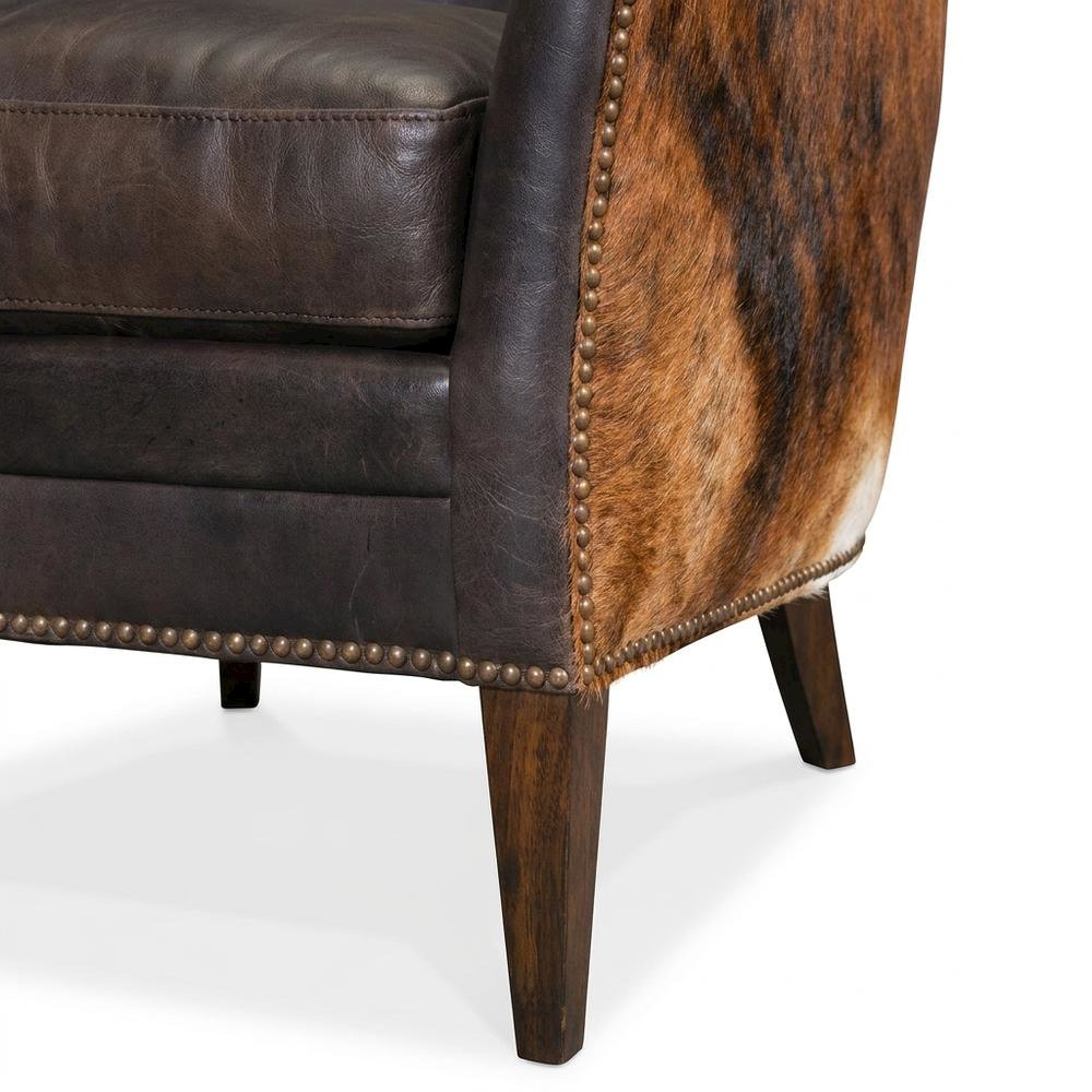 Aniline Top Grain Leather Club Chair with Fixed Arms for Living Room, Brown