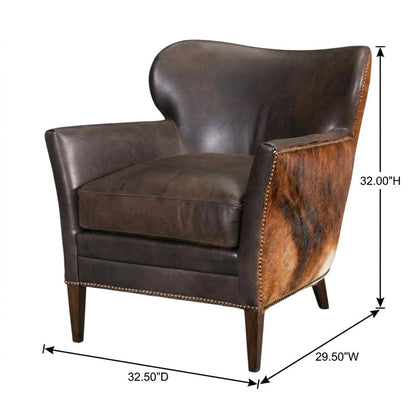Aniline Top Grain Leather Club Chair with Fixed Arms for Living Room, Brown