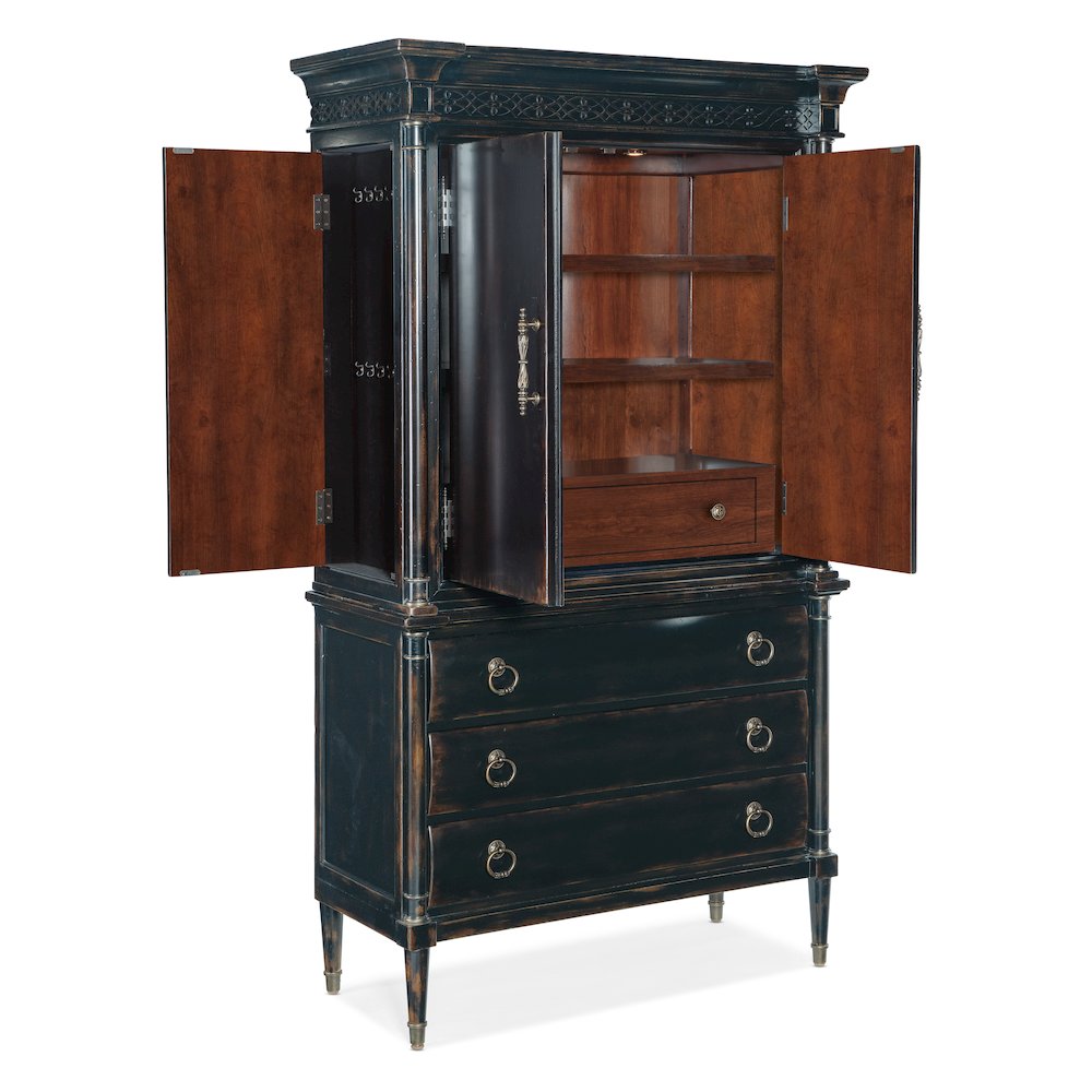 Hooker Furniture Charleston Wood Jewelry Armoire in Black Cherry