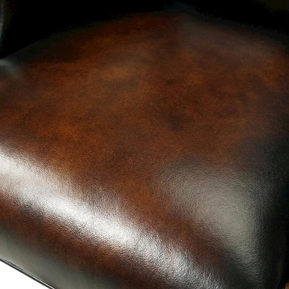 Leather Executive Swivel Chair, Fixed Arms, and Old World Finish, Brown