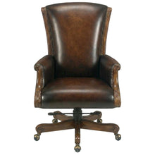 Leather Executive Swivel Chair, Fixed Arms, and Old World Finish, Brown