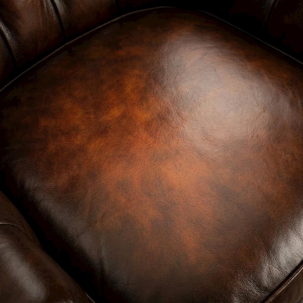 Leather Swivel Chair with Tilt, Fixed Arms, Wood Frame, Brown