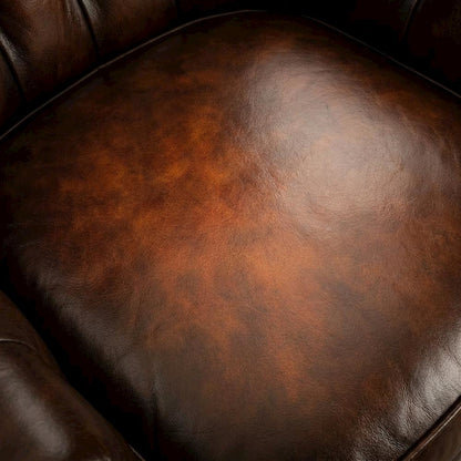 Leather Swivel Chair with Tilt, Fixed Arms, Wood Frame, Brown