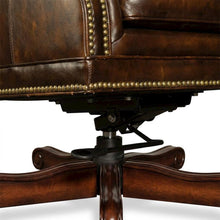 Leather Swivel Chair with Tilt, Fixed Arms, Wood Frame, Brown
