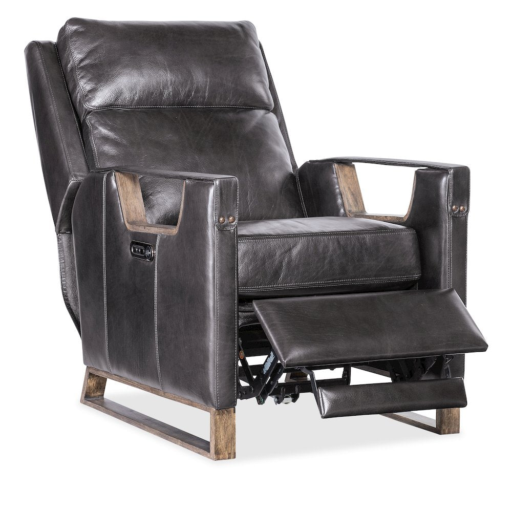 Relic Power Recliner w/Power Headrest in Black Leather by Hooker Furnishings