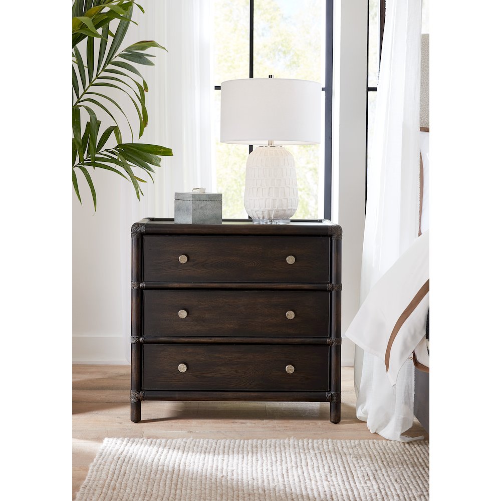 Retreat Wood Pole Rattan Nightstand in Black by Hooker Furniture