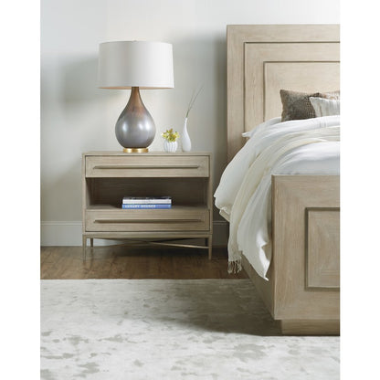 Cascade Two-Drawer Wood Nightstand with Open Shelf in Beige by Hooker Furniture