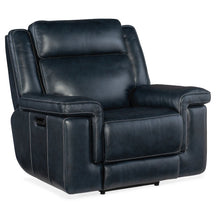 Montel Lay Flat Power Recliner with Power Headrest & Lumbar in Blue Leather