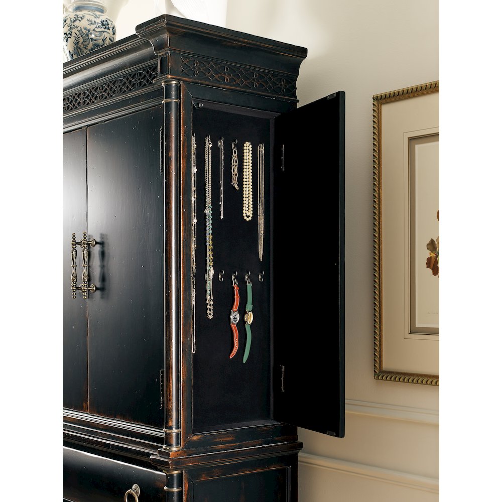 Hooker Furniture Charleston Wood Jewelry Armoire in Black Cherry