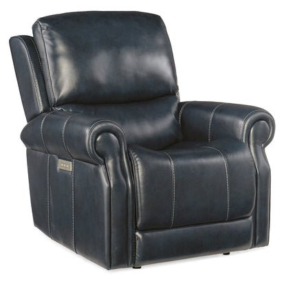 Eisley Power Recliner with Power Headrest & Lumbar in Blue Leather by Hooker