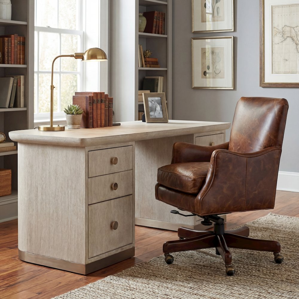 Hooker Furniture Barker Leather Tilt Swivel Chair in Brown
