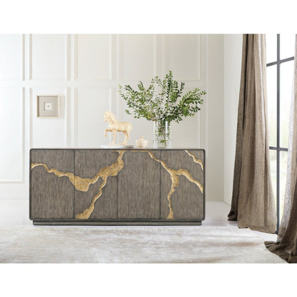 Melange Fissured Wood Entertainment Credenza w/ Gold Motif by Hooker Furniture