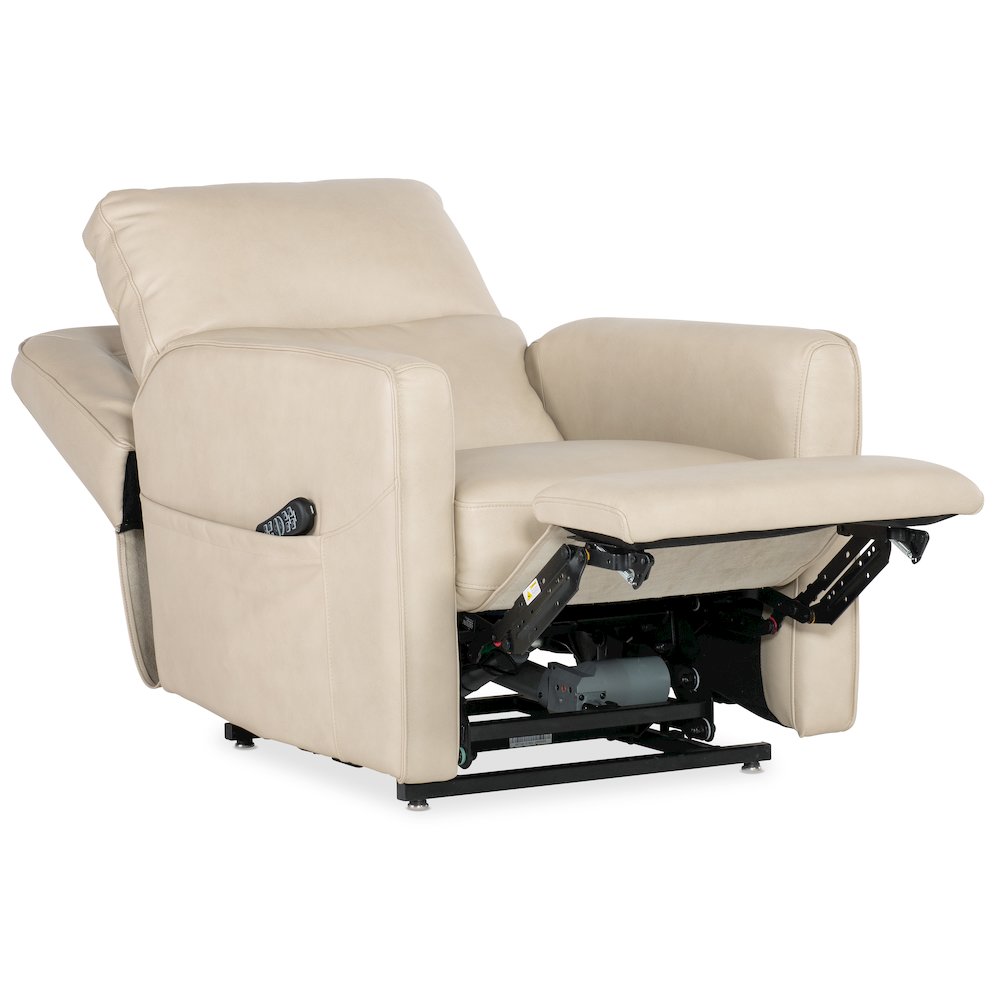 Flynn Power Recliner w/ Pwr Headrest Lumbar and Lift in Beige Leather by Hooker