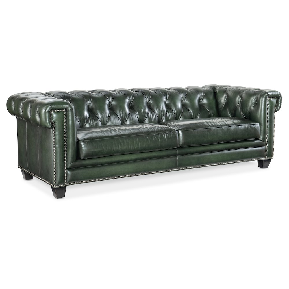 Charleston Leather Tufted Sofa in Green by Hooker Furniture