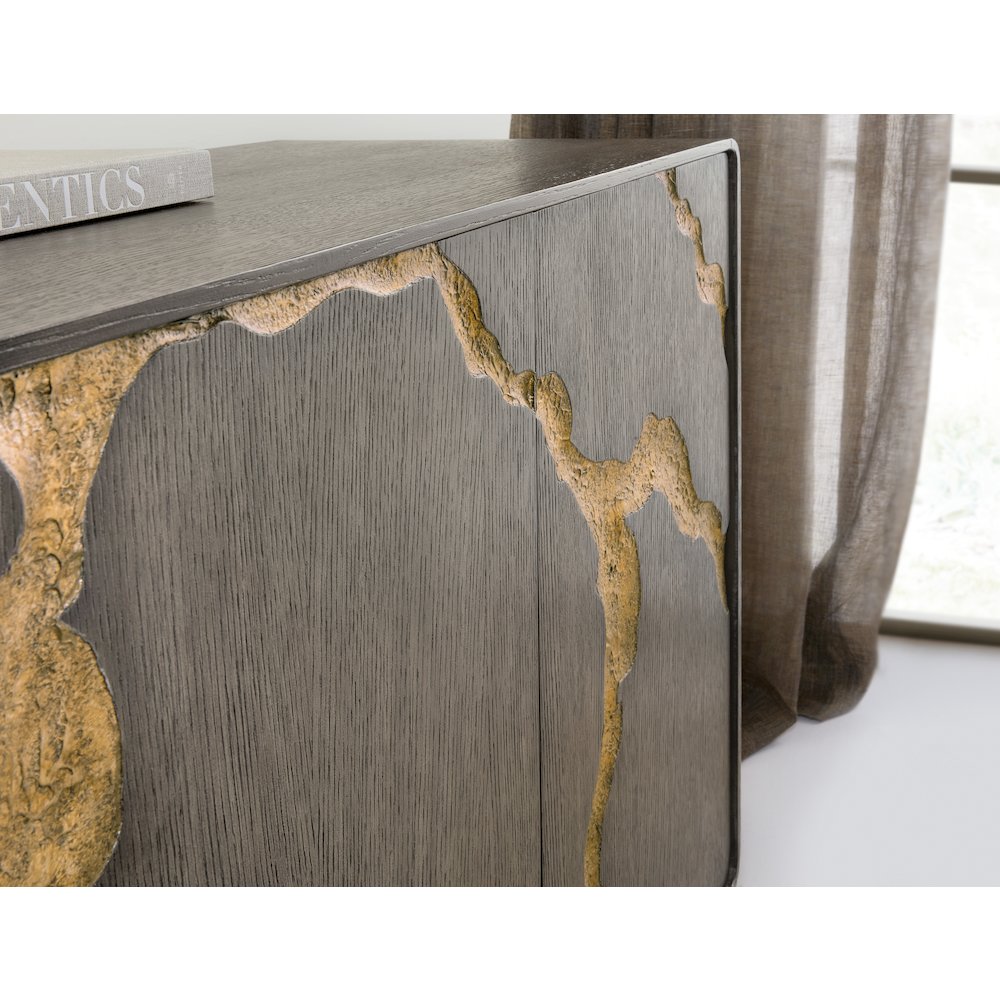 Melange Fissured Wood Entertainment Credenza w/ Gold Motif by Hooker Furniture