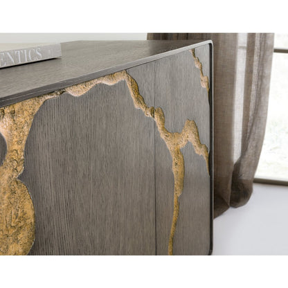 Melange Fissured Wood Entertainment Credenza w/ Gold Motif by Hooker Furniture