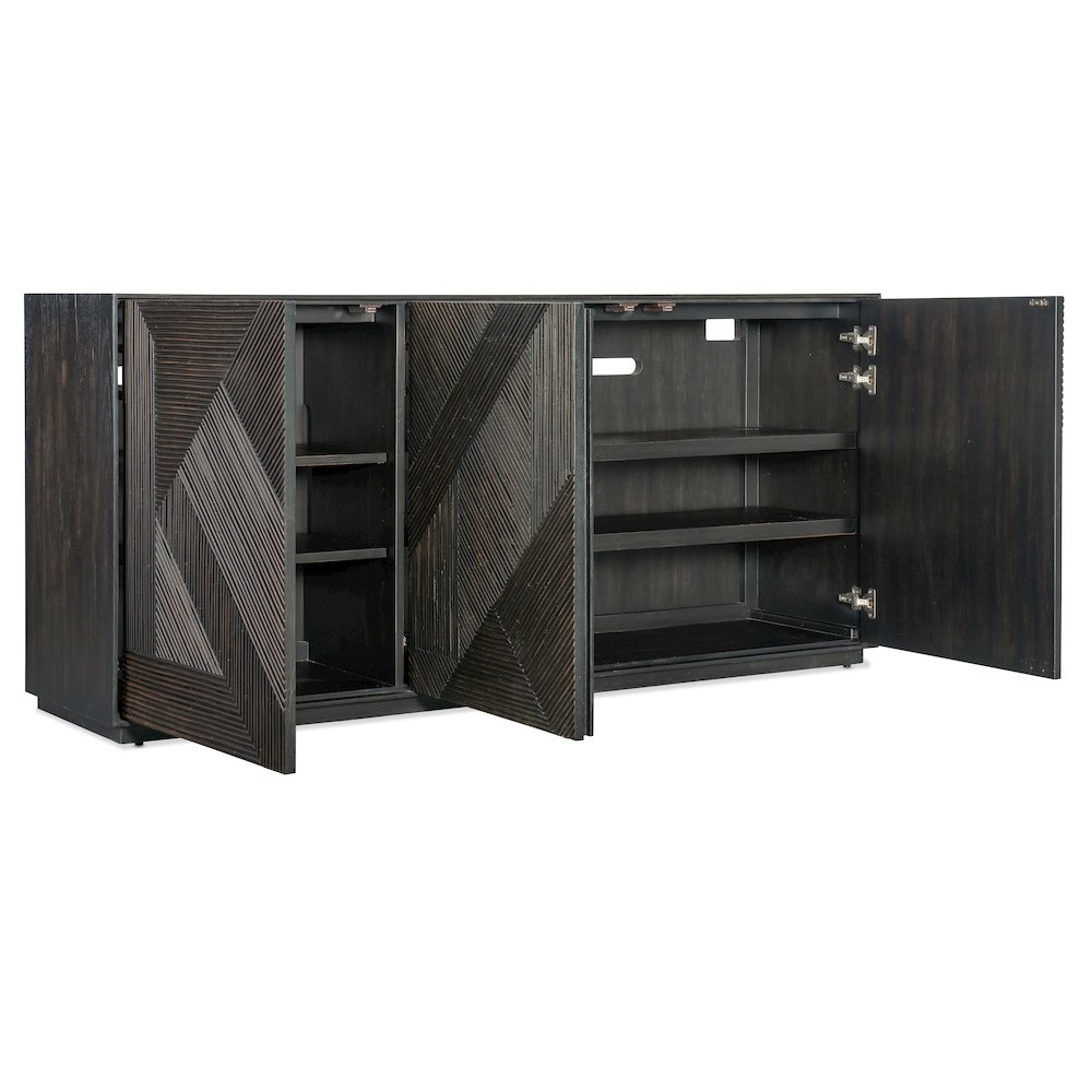 Retreat Geomtric Wood Door Entertainment Credenza in Black by Hooker Furniture