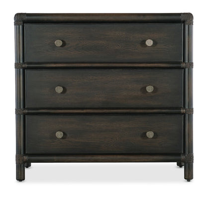 Retreat Wood Pole Rattan Nightstand in Black by Hooker Furniture