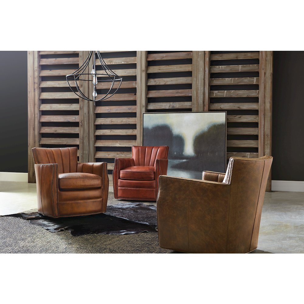 Hooker Furniture Carson Leather Swivel Club Chair in Spice Brown