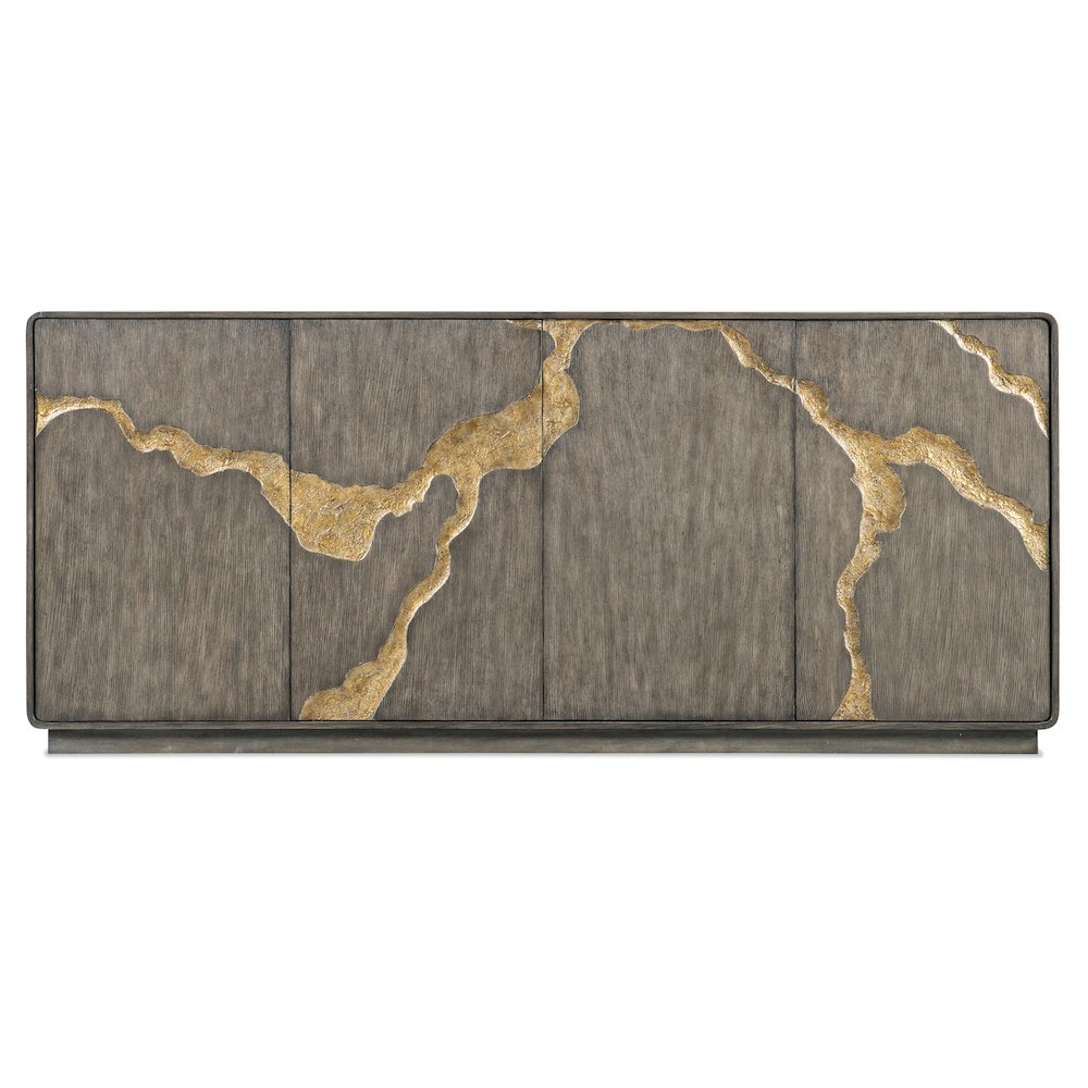 Melange Fissured Wood Entertainment Credenza w/ Gold Motif by Hooker Furniture
