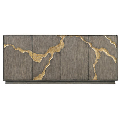 Melange Fissured Wood Entertainment Credenza w/ Gold Motif by Hooker Furniture