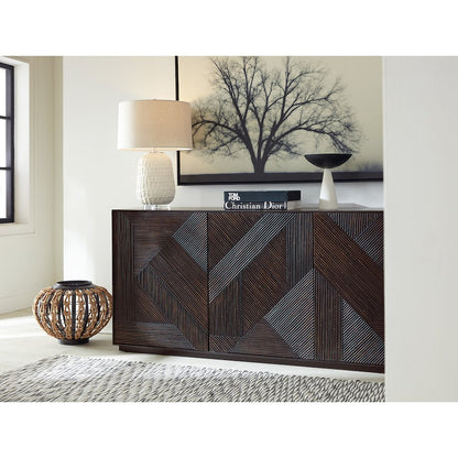Retreat Geomtric Wood Door Entertainment Credenza in Black by Hooker Furniture
