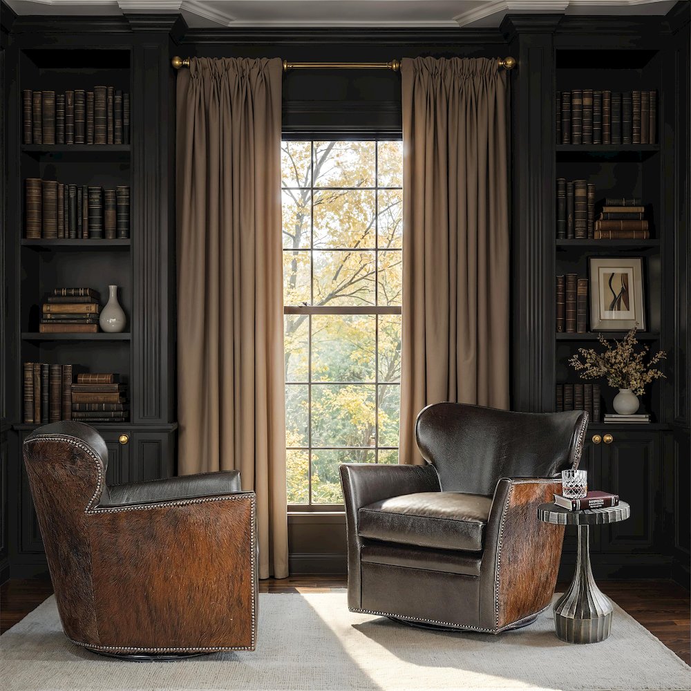 Kato Leather Living Room Swivel Chair w/ Dark HOH
