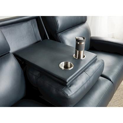Ruthe ZeroG Power Sofa with Power Headrest & Hidden Console in Blue Leather