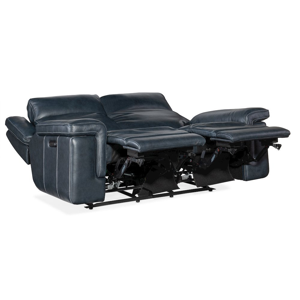 Montel Lay Flat Power Loveseat with Power Headrest & Lumbar in Blue Leather