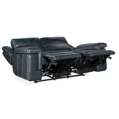 Montel Lay Flat Power Loveseat with Power Headrest & Lumbar in Blue Leather