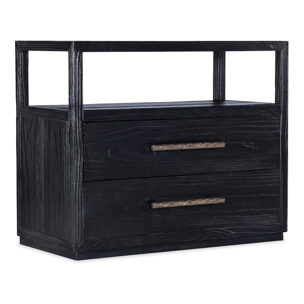 Linville Falls Shou Sugi Ban Two Drawer Wood Nightstand in Black by Hooker