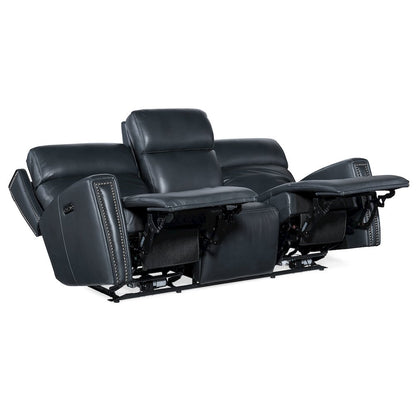 Ruthe ZeroG Power Sofa with Power Headrest & Hidden Console in Blue Leather