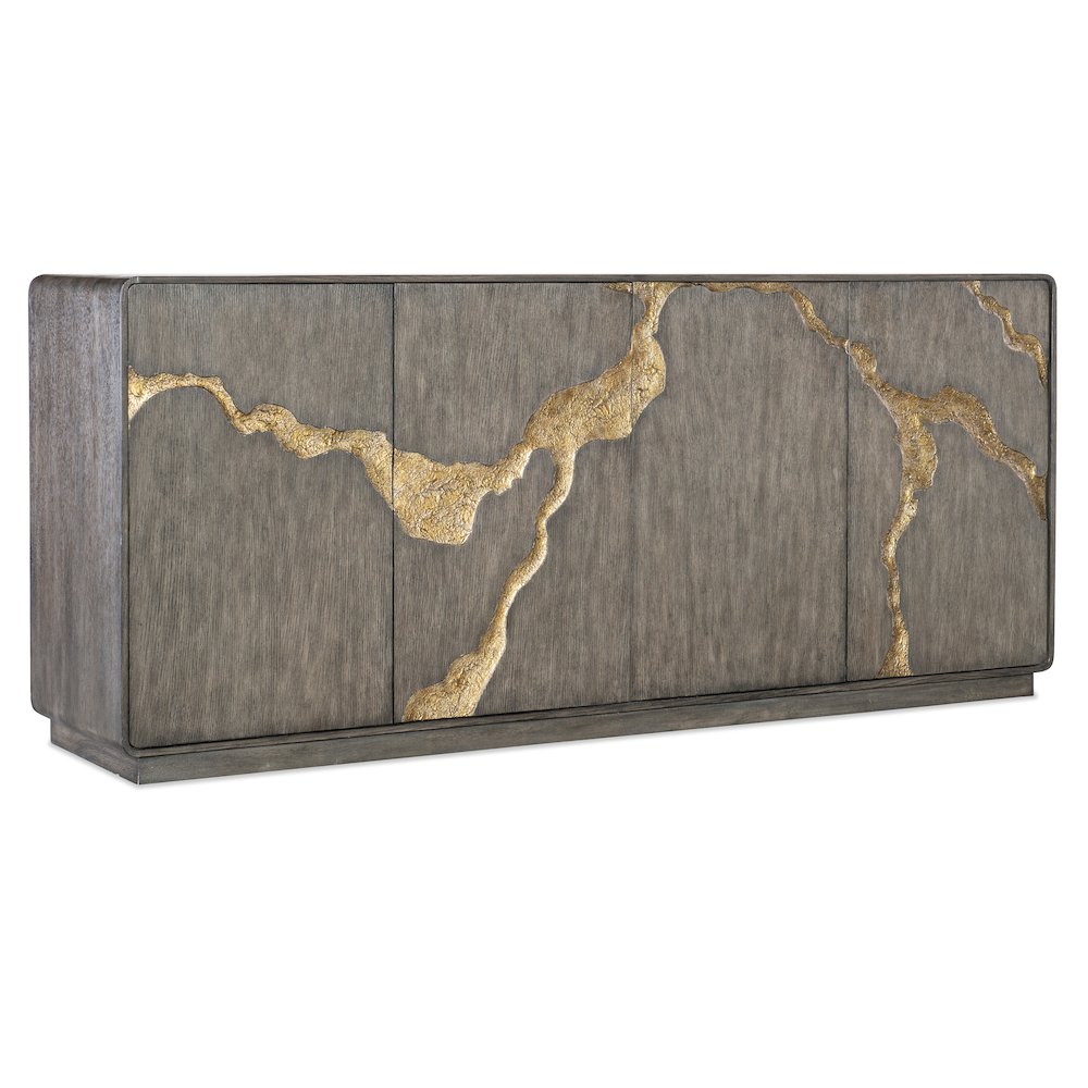Melange Fissured Wood Entertainment Credenza w/ Gold Motif by Hooker Furniture